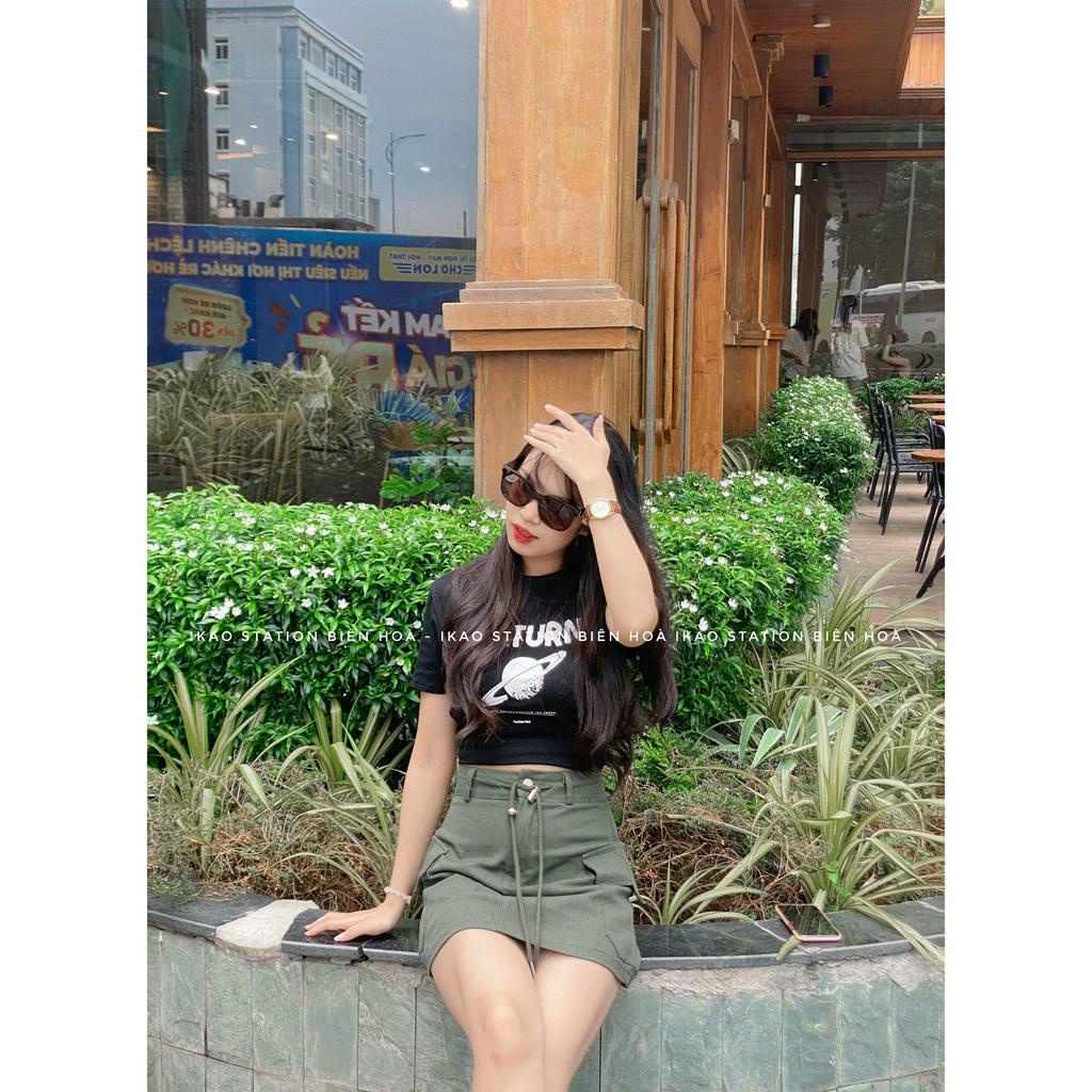 Chân Váy Ngắn Chữ A IKAO STATION Chân Váy Kaki Túi Hộp Cạp Cao Cá Tính Thời Trang