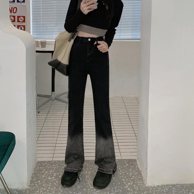 Quần Jeans Nữ Lưng Cao Ống Loe Màu Gradient Thời Trang