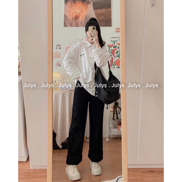 QUẦN JEANS SUÔNG viền chỉ nổi JULYS STORE (ảnh shop chụp kèm video cận chất)
