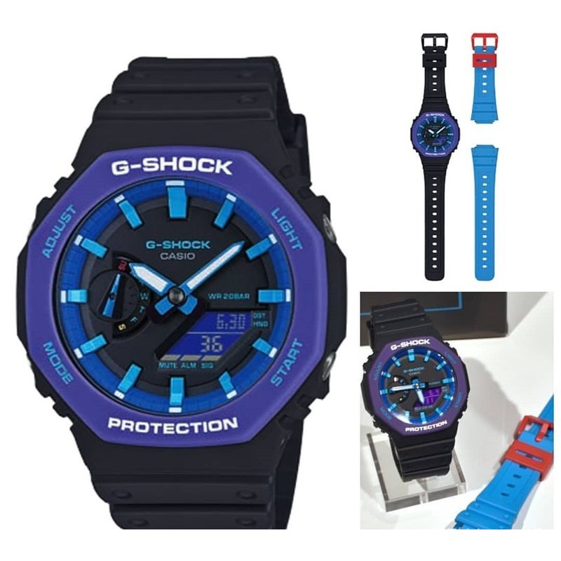 Đồng Hồ Nam Casio G Shock GA-2100THS-1A - Nam - Dây Nhựa Màu Đen - Viền Mặt Màu Tím - Bảo Hành 5 Năm - Tặng Dây Cao Cấp