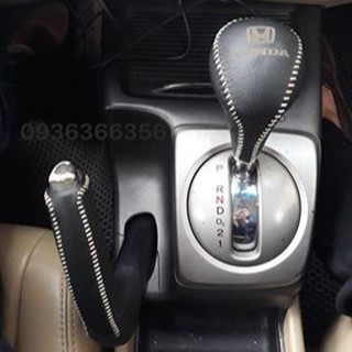 Bọc cần số, tay phanh xe honda civic số tự động, bao da cần số tay phanh handmade