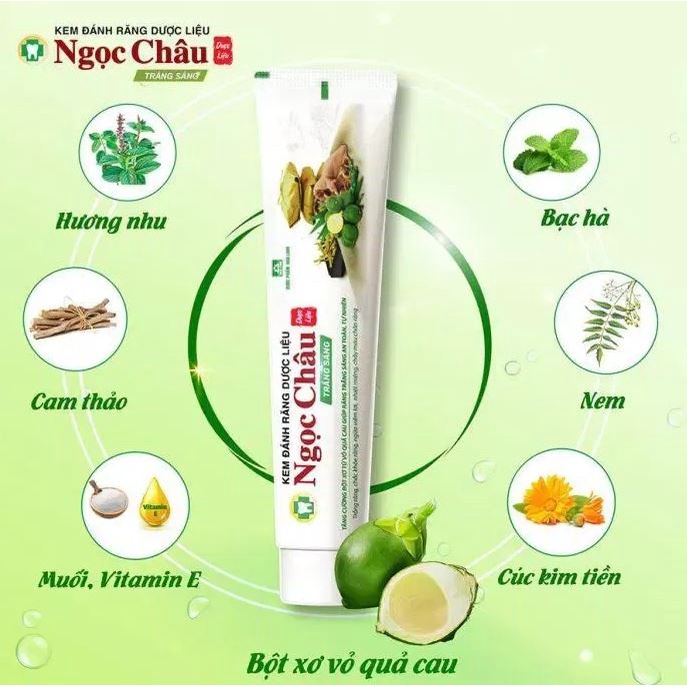 Kem Đánh Răng Dược Liệu Ngọc Châu Trắng Sáng 170g tặng hộp quà