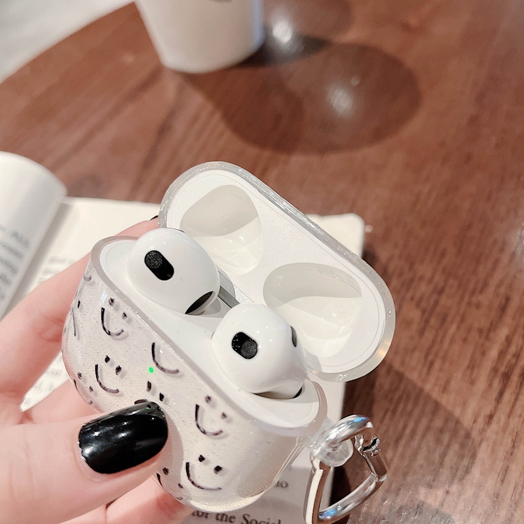 Vỏ Bảo Vệ Hộp Sạc Tai Nghe AirPods3 AirPods3 Pro 2Gen Màu Trong Suốt Lấp Lánh Họa Tiết Mặt Cười Dễ Thương Ốp