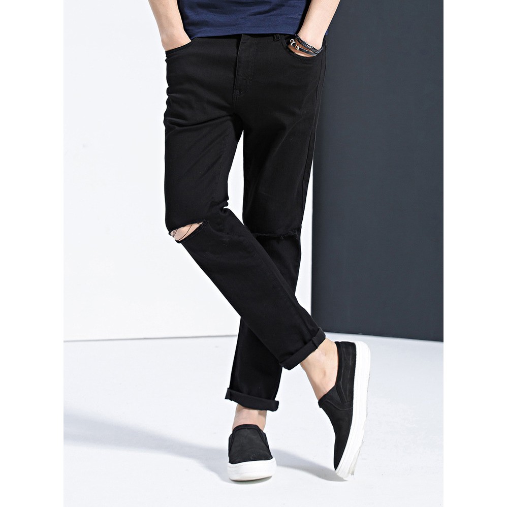 [Mã FASHIONMALLT4 giảm 15% tối đa 30K đơn 150k] Quần jean nam rách gối Q220 (Đen) MĐ | BigBuy360 - bigbuy360.vn