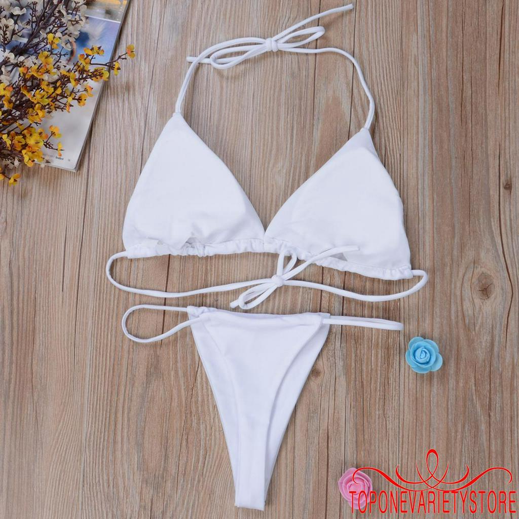 Bộ đồ bơi 2 mảnh màu trơn thời trang quyến rũ dành cho nữ