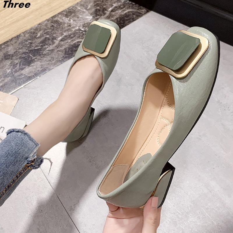 Women's shoes, high heels, thick heels, single shoes, all-match gentle, square-toed mid-heel, casual one-footed women's shoes, all-match peas shoes