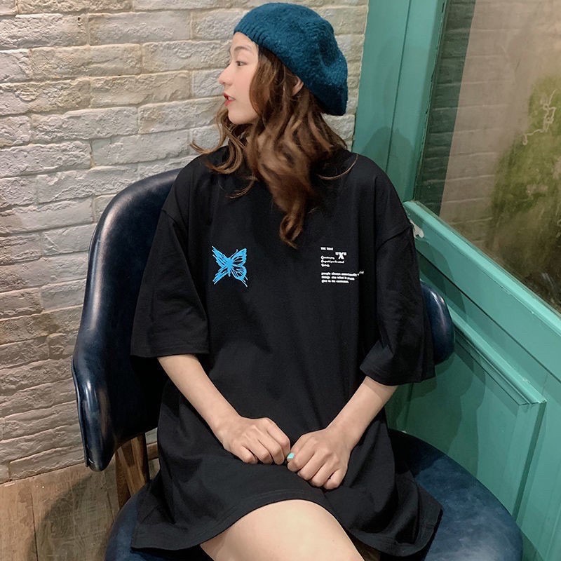 [Mã SKAMSALE06 giảm 10% tối đa 100K đơn 150K] Áo thun unisex from rộng cổ tròn tay lỡ freesize 38-70kg Bướm xanh chữ | BigBuy360 - bigbuy360.vn