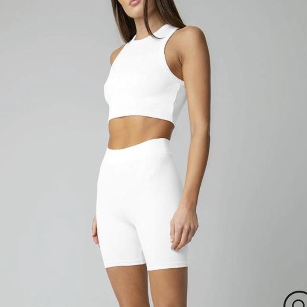 Hàng xuất xịn - Quần tập đùi lưng cao màu trắng biker thun gân xuất khẩu
