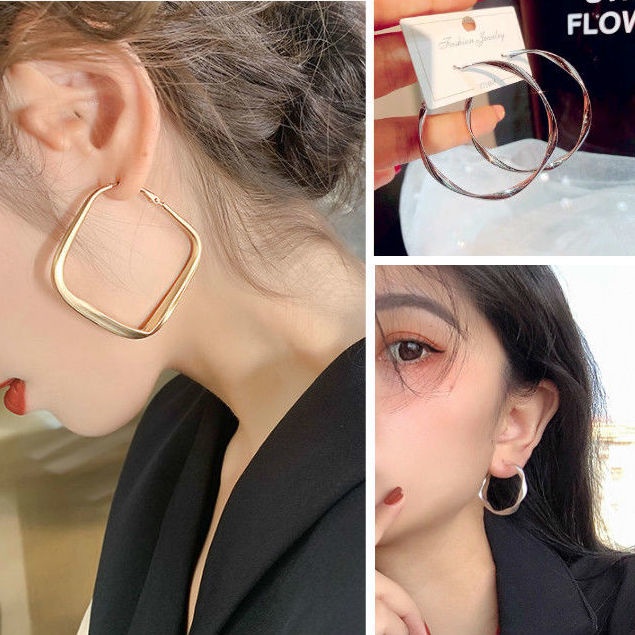 Bông Tai Hình Vuông Màu Vàng Phong Cách Âu Mỹ Thời Trang Cho Nữ