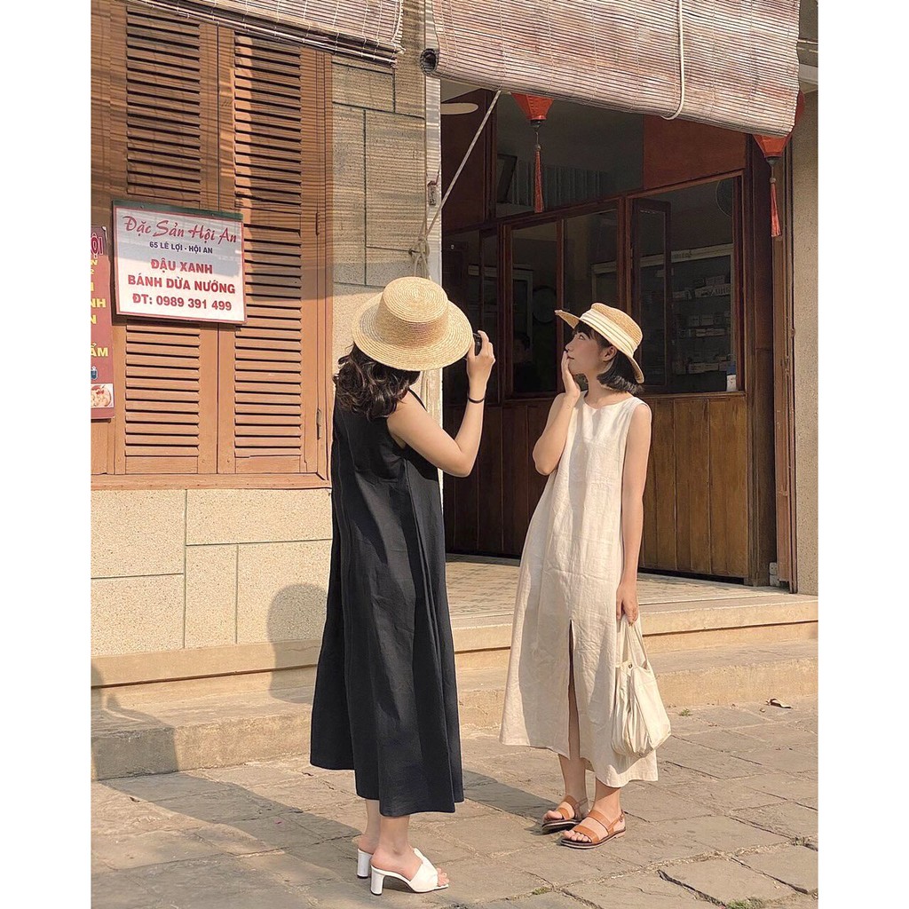 Váy Tanktop Ba Lỗ Xẻ Tà PEONYB Nữ [FREESHIP]🌸 Đầm đũi maxi dáng suông trơn màu ĐEN | TRẮNG | Xanh Than cá tính Ulzzang 🌸