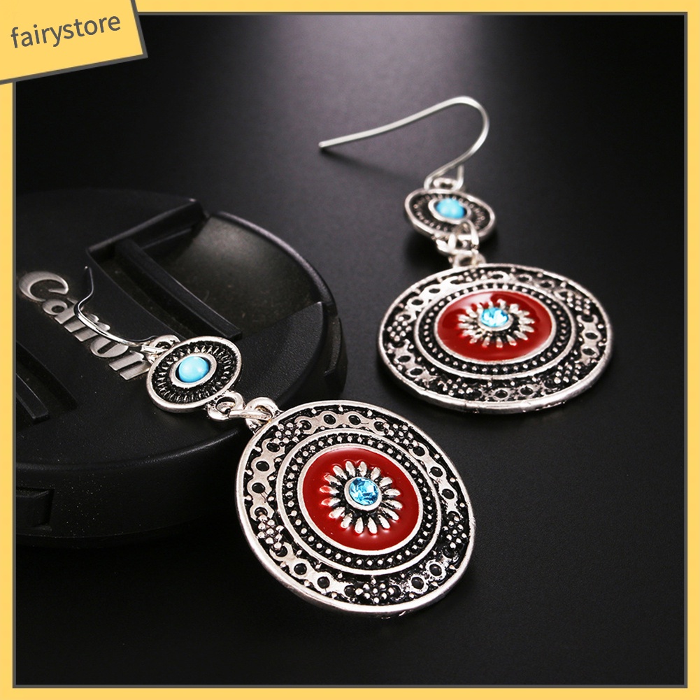 Bông tai dài hình hoa đính đá phong cách dân tộc