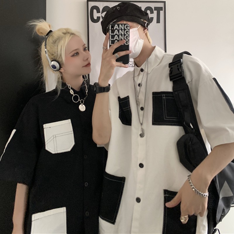 (A184) Áo sơ mi túi hộp mix màu đen trắng size M L XL | BigBuy360 - bigbuy360.vn