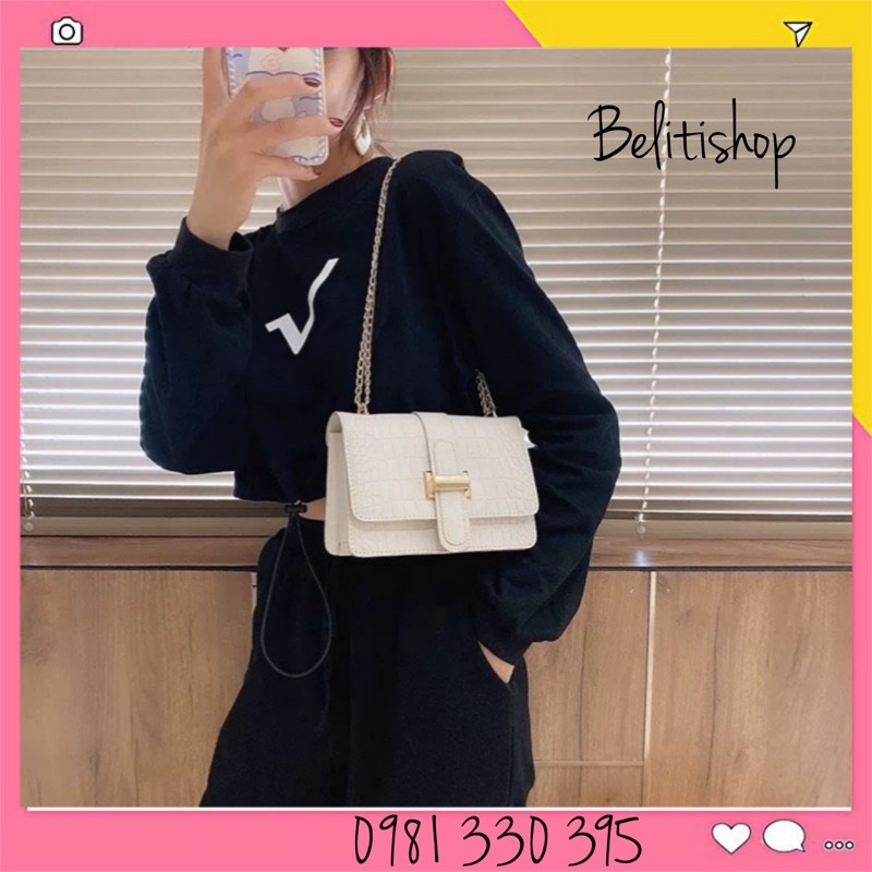 [AFF4SMA giảm đến 25K đơn 99K] Túi xách nữ, túi đeo chéo vân da cá sấu khóa chữ H trẻ trung thanh lịch BELI05
