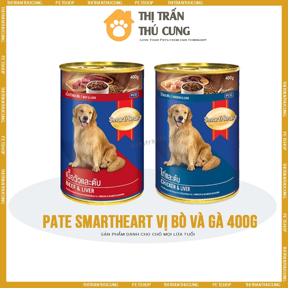 Pate Smartheart Lon 400g Cho Chó Vị bò &amp; Vị Gà Thơm Ngon