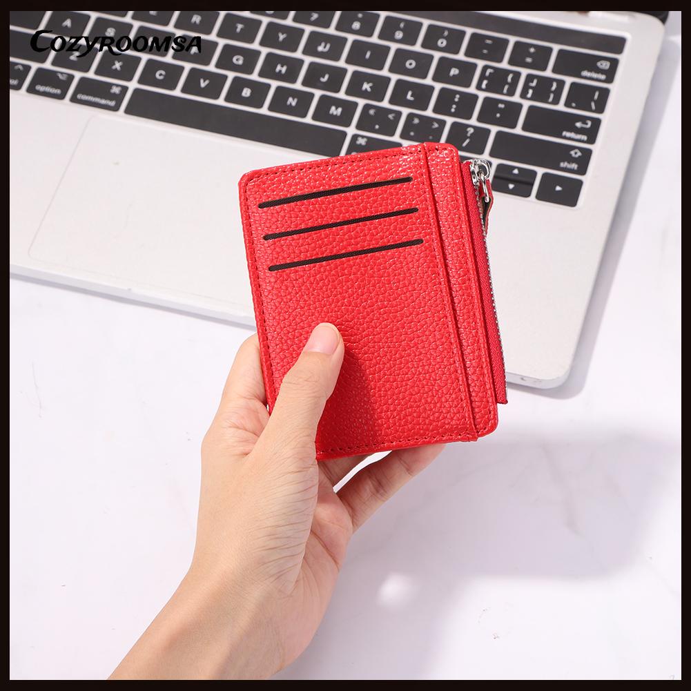 Ví da PU đựng tiền xu có khóa kéo phong cách cổ điển thời trang cho nữ