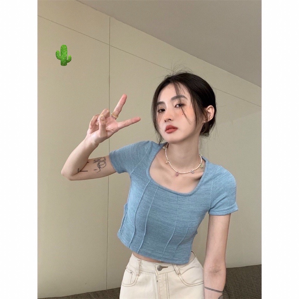 Áo kiểu crotop viền nổi xẻ tà 2 bên PC