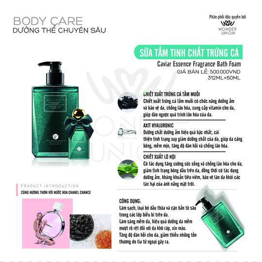 Sữa tắm trắng da, gel tắm WEILAIYA trứng cá tằm Caviar - Hàng chính hãng | BigBuy360 - bigbuy360.vn