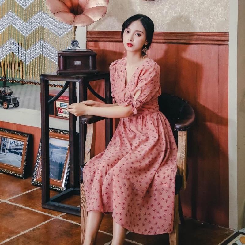 (ĐẦM LỤA HOA NHÍ FORM XINH DUYÊN DÁNG TAY CỘT NƠ)ảnh thật khách mặc | BigBuy360 - bigbuy360.vn