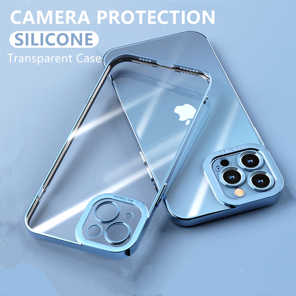 Ốp điện thoại silicon mềm trong suốt mạ viền sang trọng bảo vệ camera cho iPhone 13 12 11 Pro Max XR XS Max 7 8 Plus
