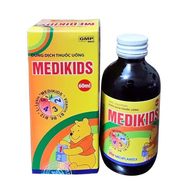 Siro Medikids bổ sung lysin - vitamin nhóm B, dùng cho trẻ mới ốm dậy, suy nhược cơ thể, kém ăn.