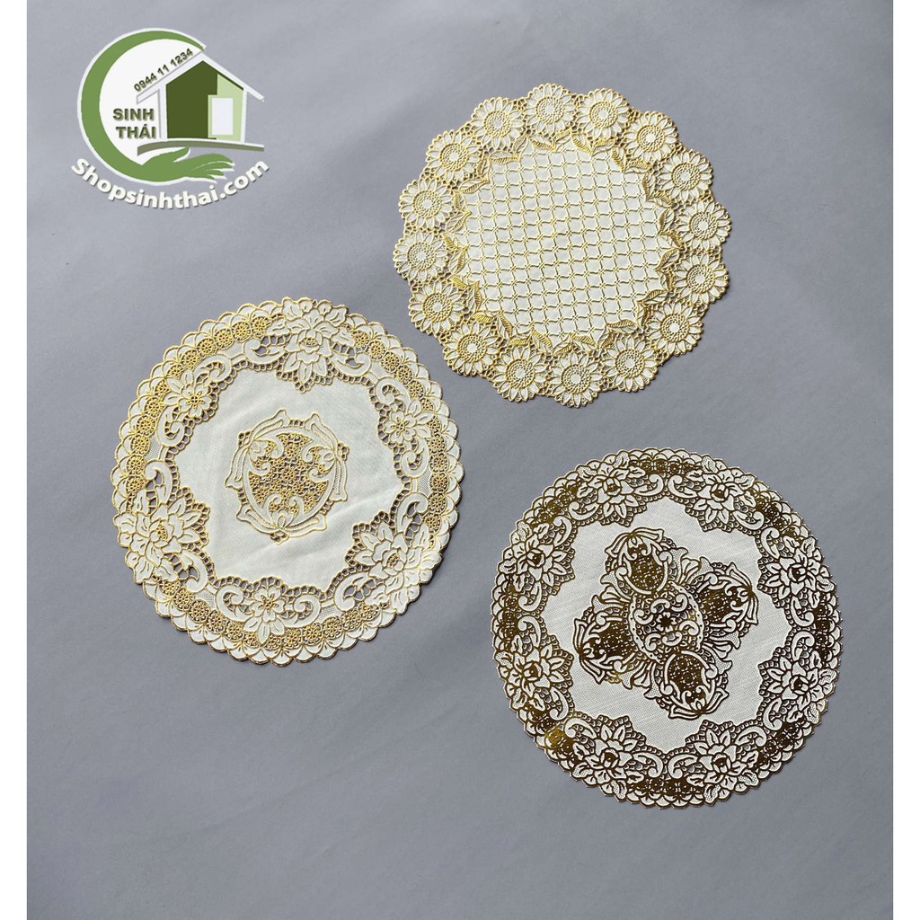 Tấm lót lọ bình hoa hình TRÒN VÀNG VỪA 30cm - lót bình trà, lót ly, lót trang trí chén dĩa, bằng nhựa, ren hoa