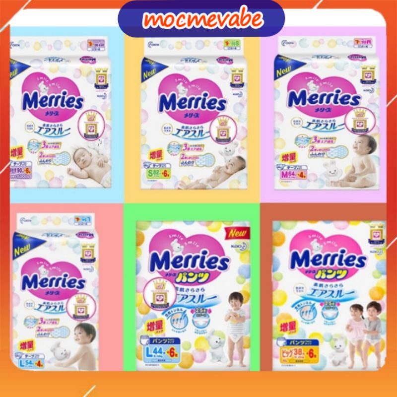 Bỉm Merries dán/quần nội địa NB96/S88/M64/M68/L58/L50/XL44NB 90 + 6