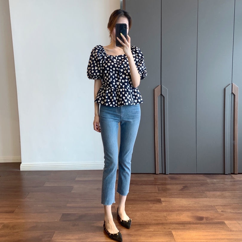 COZOK Áo Sơ Mi In Hình Trái Tim Cổ Điển Mỏng Đa Năng