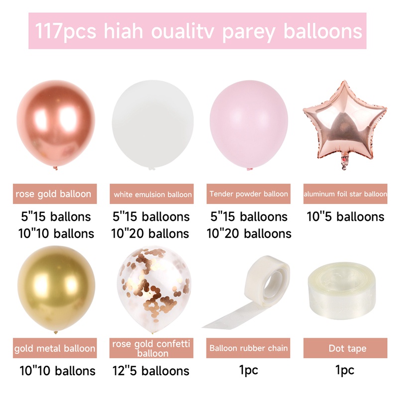 Set 117 Phụ Kiện Bong Bóng Trang Trí Tiệc Sinh Nhật