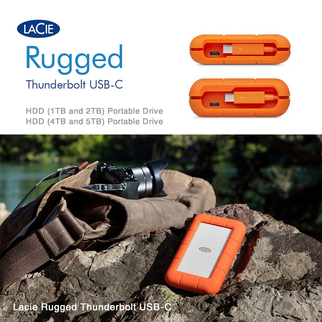 Ổ Cứng Di Động Chống Sốc Lacie Rugged Thunderbolt 2TB, 4TB, 5TB USB-C + Gói cứu dữ liệu