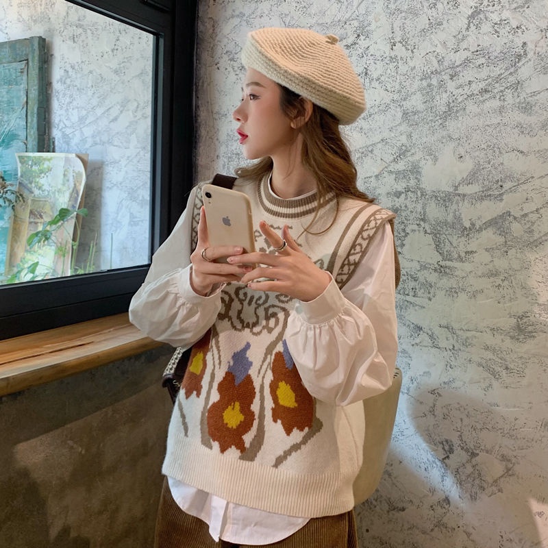 Áo sát nách cổ tròn dáng rộng kiểu Hàn Quốc thời trang mùa thu cho nữ | BigBuy360 - bigbuy360.vn