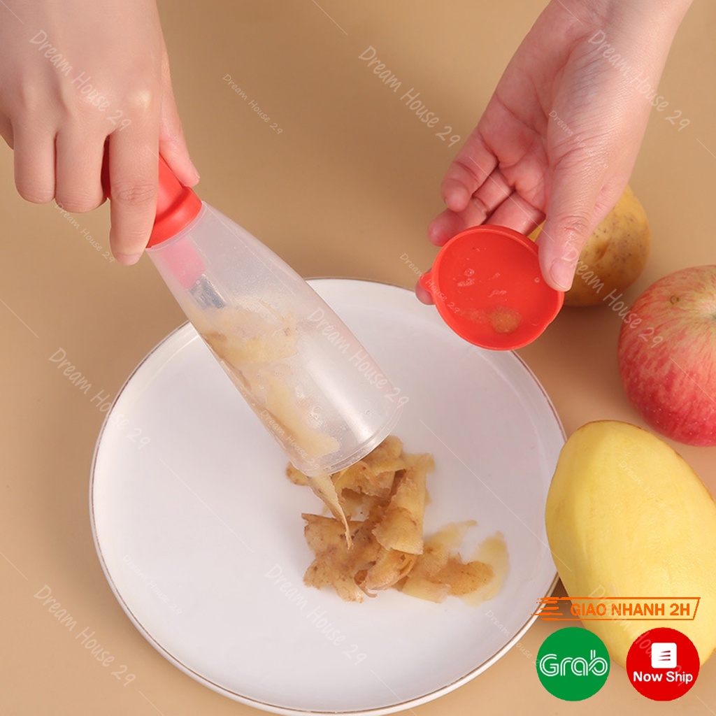 Dao nạo rau củ gọt hoa quả đa năng 3 trong 1 có hộp chứa vỏ thông minh nhiều màu kích thước 20cm x 5.5cm