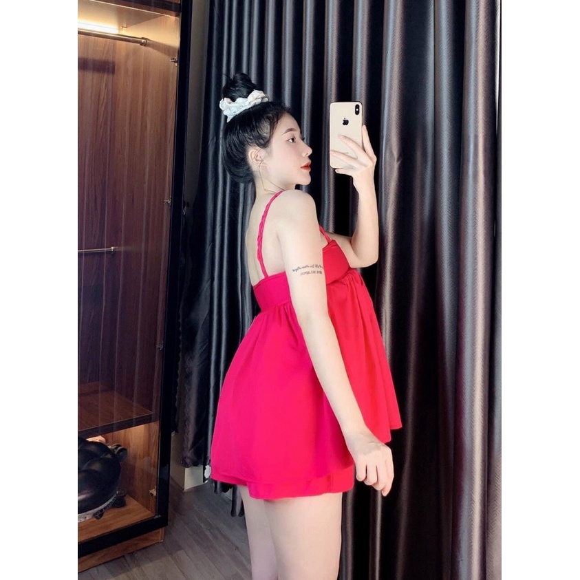 [ Miễn phí ship 2022 ] Set bộ babydoll 2 dây nhièu màu xinh xắn, bộ lụa đùi dáng phồng đi chơi, đi biển dễ thương