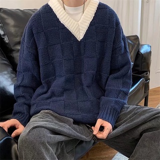 Áo sweater dệt kim ấm áp thoải mái cổ chữ V màu trơn phong cách Hàn Quốc dành cho các cặp đôi