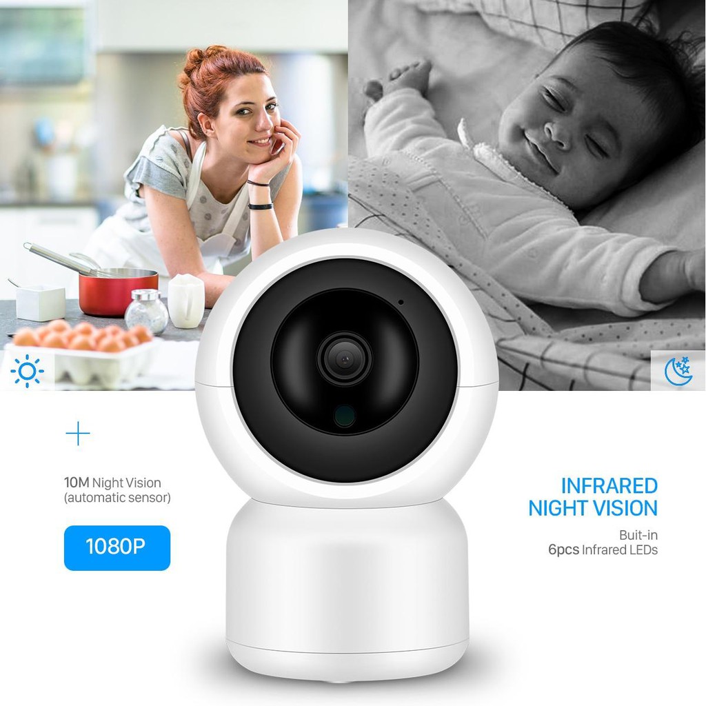 EVKVO - Auto Tracking - YCC365 PLUS APP Wireless HD 1080P WIFI PTZ IP Camera CCTV IR Night Vision 360 Degree Lens Two Way Audio Motion Detection