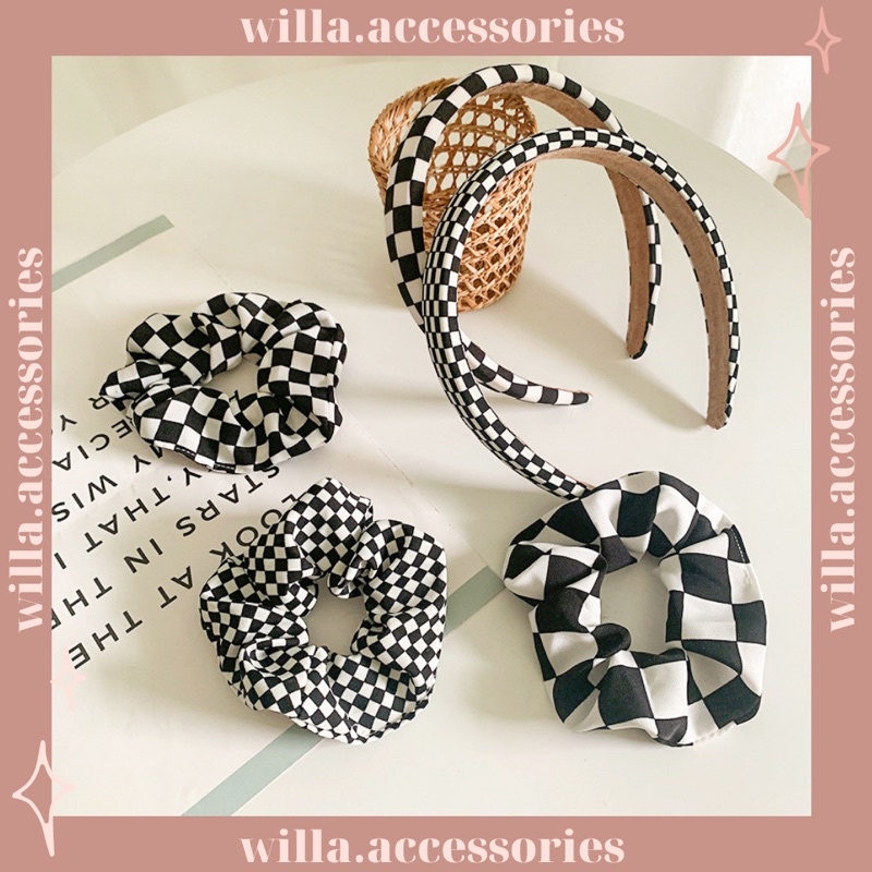 Cài tóc caro / cột Tóc caro đen trắng Phụ kiện tóc cá tính - willa.accessories🌸