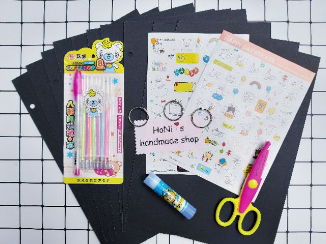 Combo full nguyên liệu scrapbook màu đen, kraft