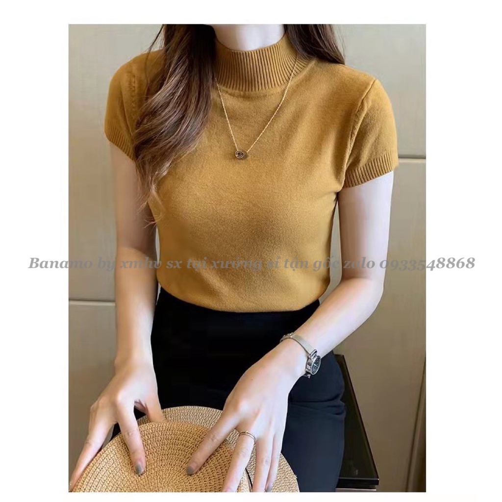 Áo len quảng châutay cộc nhiều màu siêu xinh chất đẹp thời trang Banamo Fashion áo len cộc tay cổ 3 phân 3410 | BigBuy360 - bigbuy360.vn