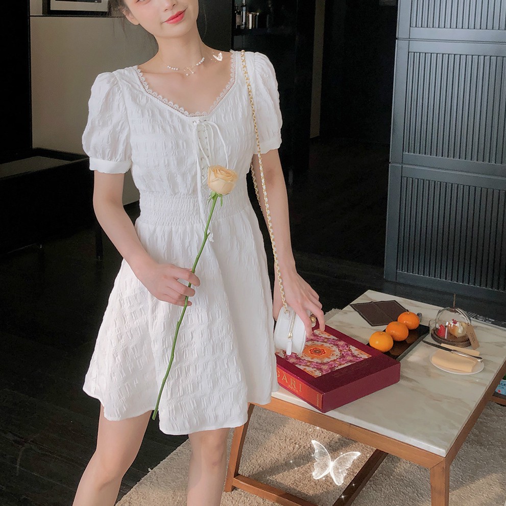 Đầm tay phồng nhấn eo phong cách Pháp cho nữ | BigBuy360 - bigbuy360.vn