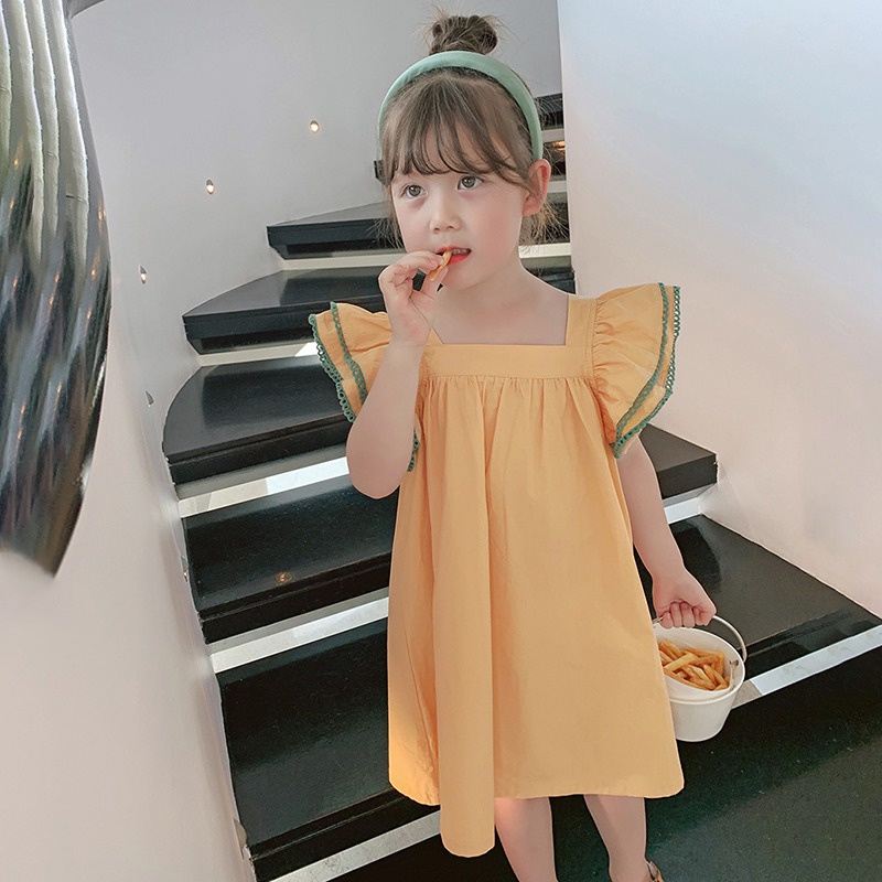 Đầm Xếp Ly Cánh Hoa Màu Sắc Trơn Kiểu Công Chúa Thời Trang Mùa Hè Cho Bé Gái Se7en