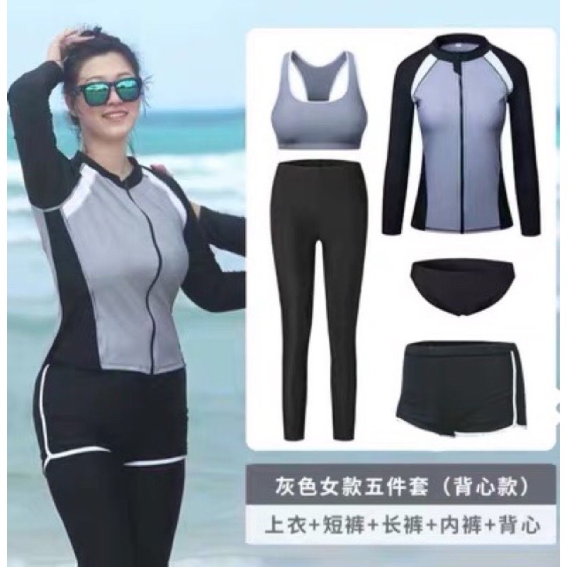 Đồ bơi big size đôi áo xám quần đen nam nữ | BigBuy360 - bigbuy360.vn