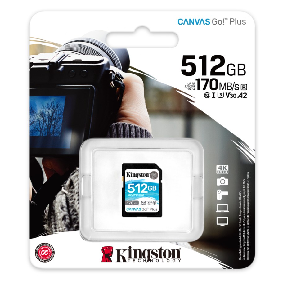 Thẻ nhớ Kingston Canvas Go Plus SD 512GB cho thiết bị di động, Camera, Flycam và Sản xuất video 4K SDG3/512G - BEN