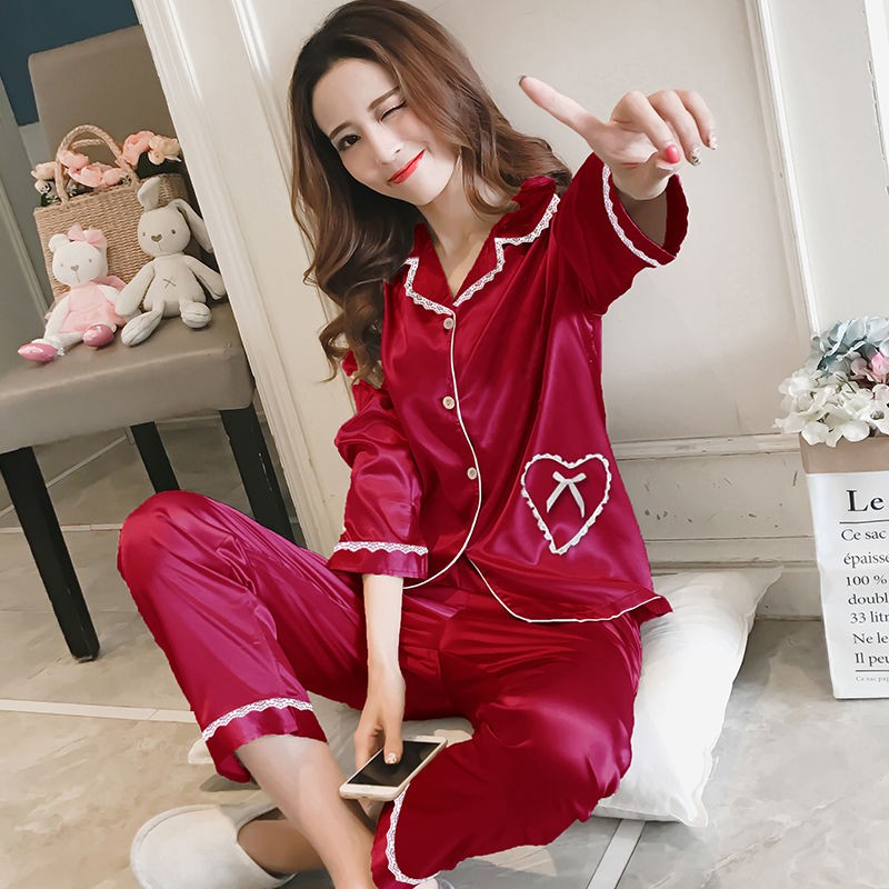 Bộ Đồ Ngủ Dài Tay Bằng Lụa Xinh Xắn Dành Cho Nữ / Size M-5xl | BigBuy360 - bigbuy360.vn