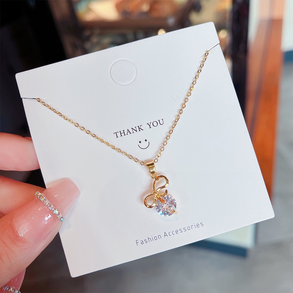 Dây Chuyền Thép Titan Mặt Nơ Đính Đá Zircon Đơn Giản Thời Trang