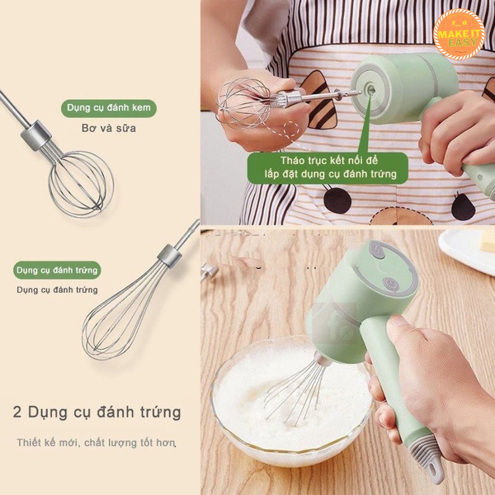 Bộ đánh trứng, xay thịt, xay tỏi ớt 3 in 1 tiên lợi, thời trang - Máy đánh trứng không dây cầm tay đa năng