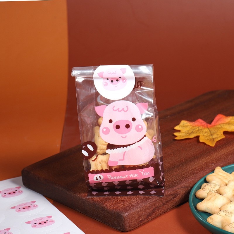 Set 50 Túi Nhựa Đựng Bánh Quy Họa Tiết Hoạt Hình Dễ Thương