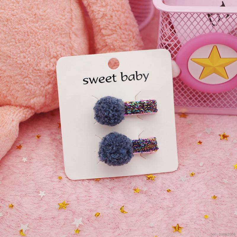 Set 2 kẹp tóc gắn quả cầu lông xinh xắn thời trang cho bé gái
