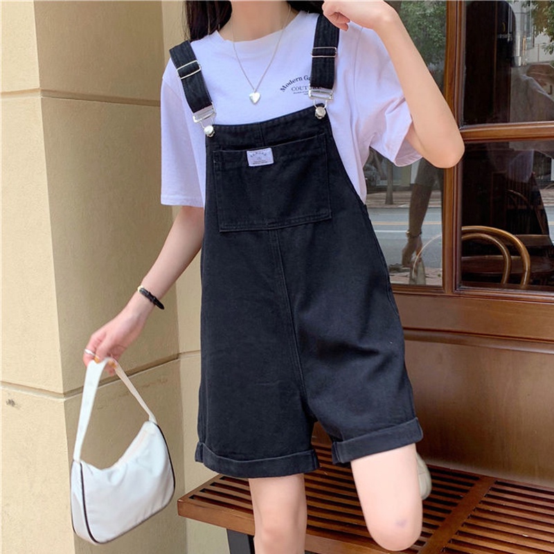 Quần yếm denim ống rộng thời trang cổ điển cá tính cho nữ