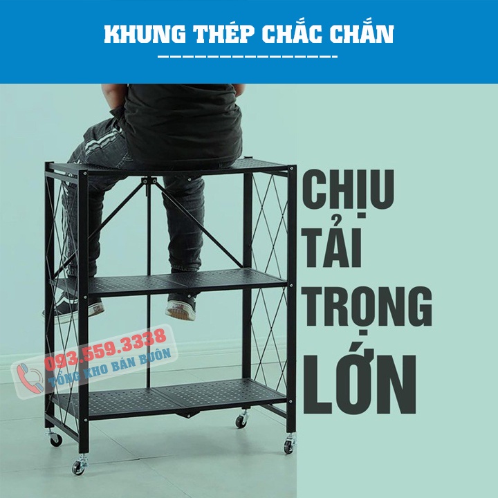 Kệ để đồ đa năng gấp gọn 3 tầng có bánh xe -  Để lò vi sóng nhà bếp - Kệ đa năng trang trí nhà cửa - Hai Màu Lựa Chọn