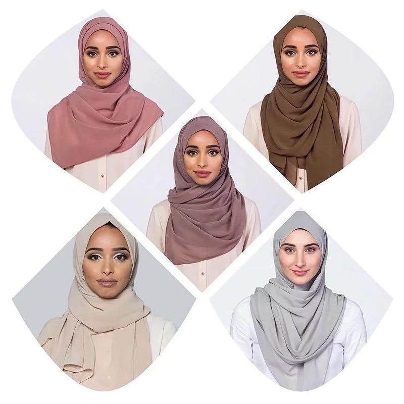 1 Khăn Trùm Đầu Hijab Hồi Giáo Bằng Vải Chiffon Trơn Chất Lượng Cao