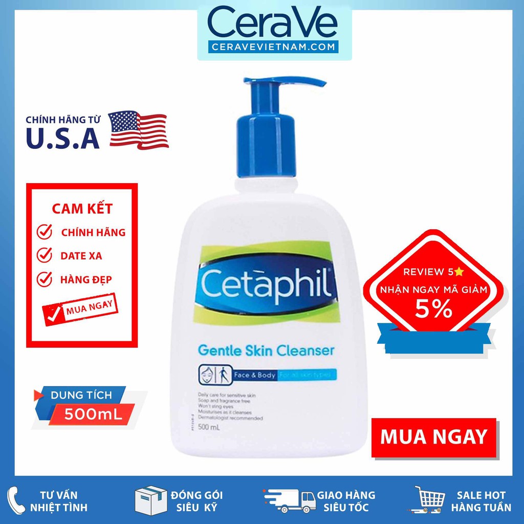 [Hàng Cty] Sữa rửa mặt Cetaphil Gentle Skin Cleanser Face & Body (500mL)